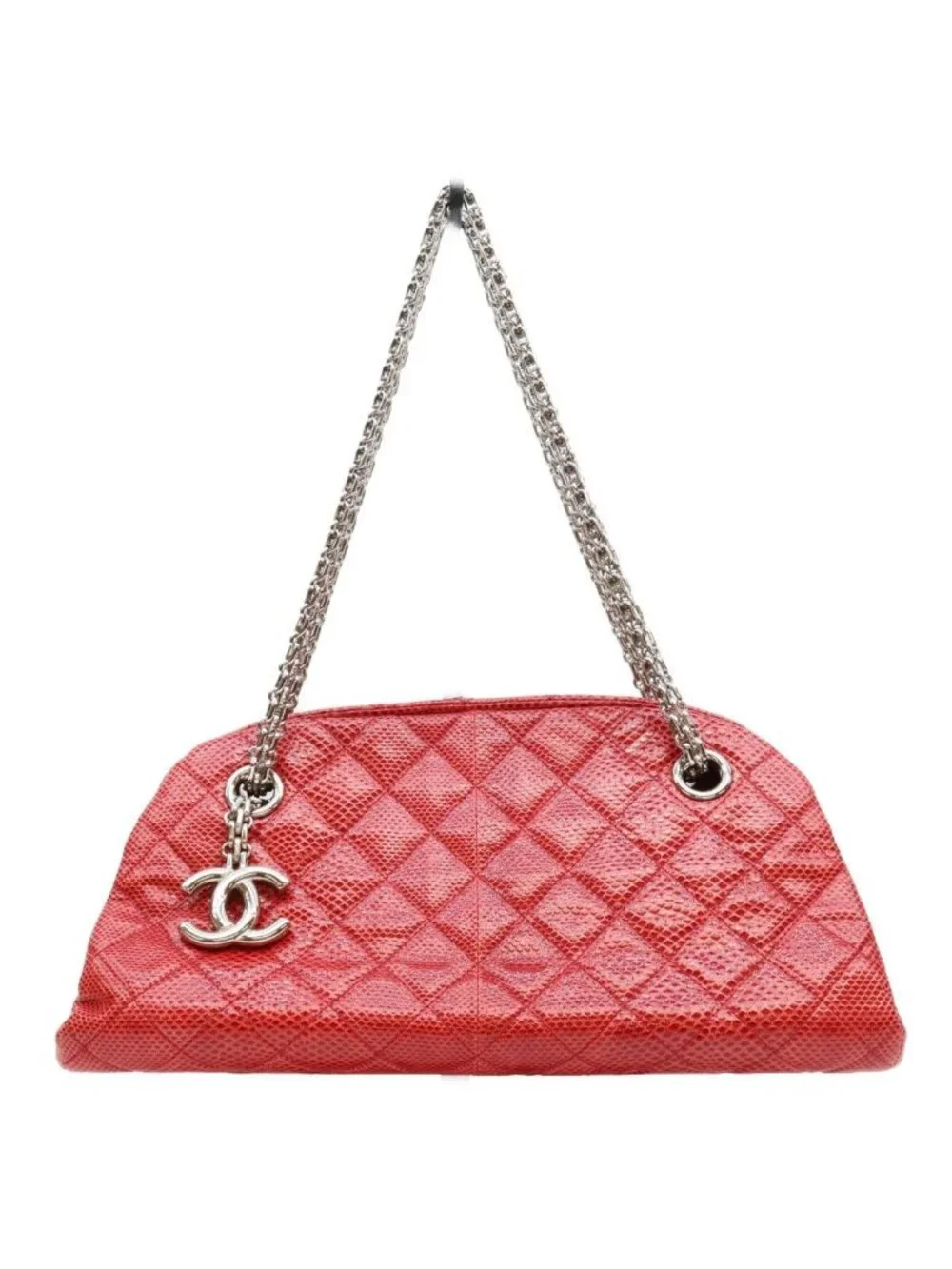 Chanel Red Exotic Leather Silver Bowling Shoulder Bag